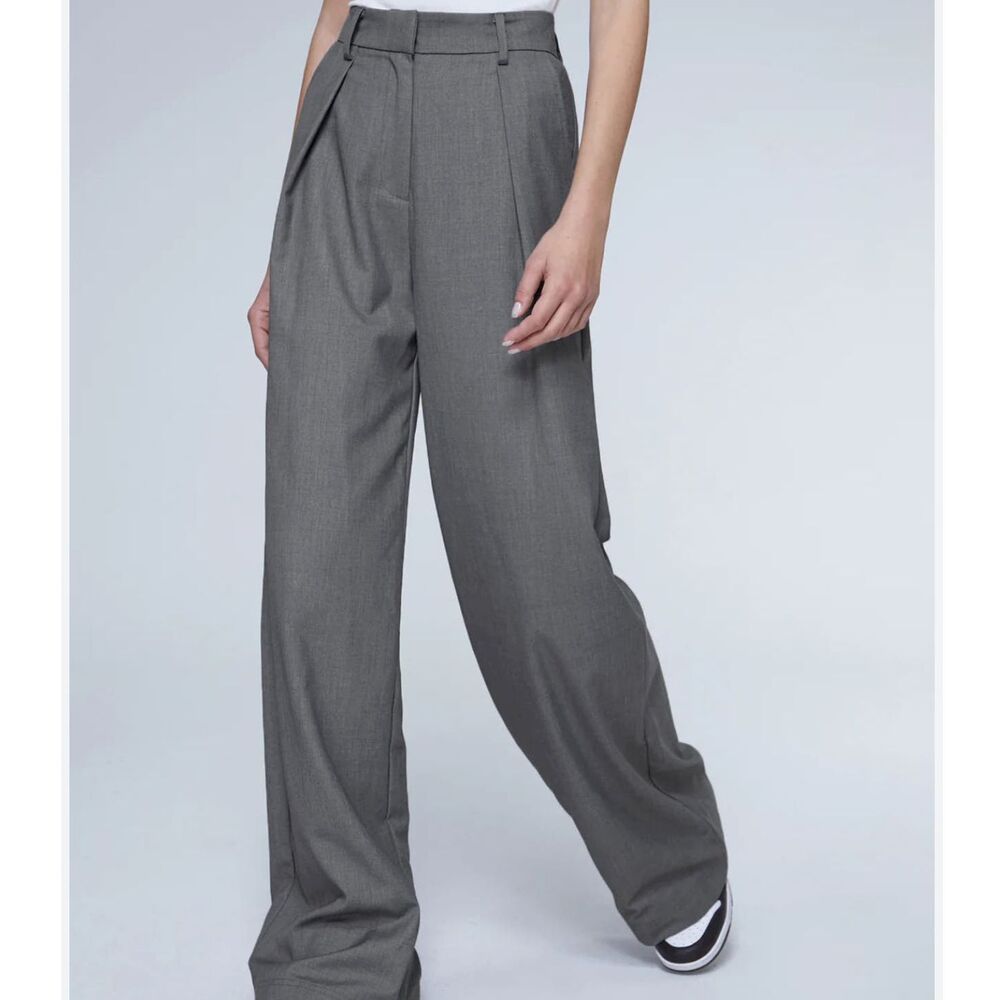 Commense Oversized Trousers Medium Gray High Waist Pleated Front‎ Wide Leg